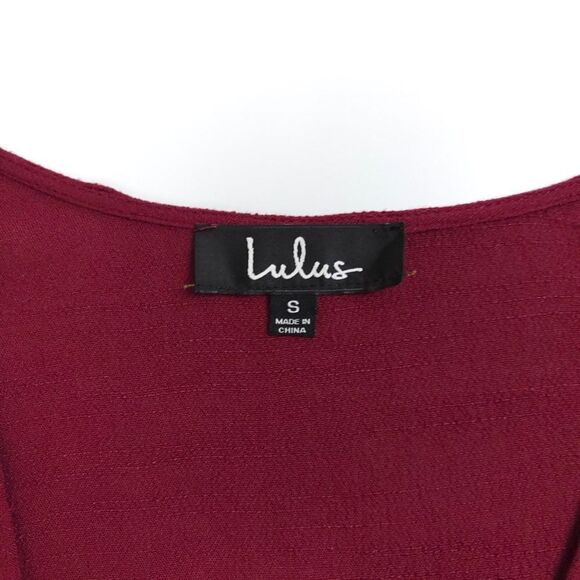 LULUS My Philosophy Burgundy Real Wrap Dress Mini Tie Short Sleeve Womens Small - Picture 7 of 8